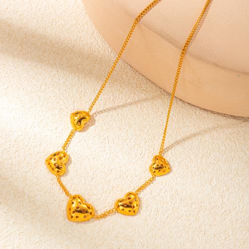 Stainless Steel Jewelry Necklace 304 Stainless Steel with 5cm extender chain Heart gold color plated for woman & hollow Length 43 cm Sold By PC