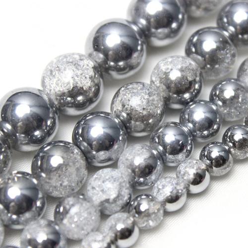 Perles de cristal rondes , poli, DIY & normes différentes pour le choix & craquelure, gris argenté, Vendu par brin