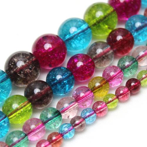 Round Crystal Beads, polished, DIY & different size for choice & crackle, multi-colored, Sold By Strand