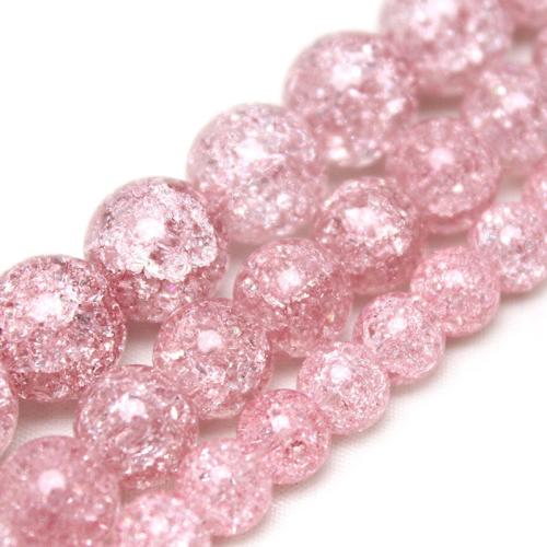 Perles de cristal rondes , poli, DIY & normes différentes pour le choix & craquelure, rose, Vendu par brin