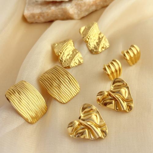 Brincos de garanhão de aço inoxidável, Aço inoxidável 304, with 201 Inox, 18K banhado a ouro, joias de moda & Vario tipos a sua escolha & para mulher, dourado, vendido por par