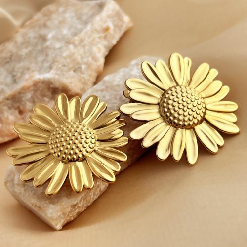 Stainless Steel Stud Earrings, 304 Stainless Steel, with 201 Stainless Steel, Flower, 18K gold plated, fashion jewelry & for woman, golden, 42x45mm, Sold By Pair