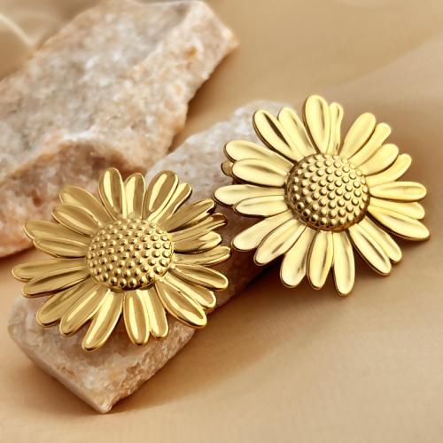 Pendientes de Acero Inoxidable, acero inoxidable 304, con Acero inoxidable 201, Flor, 18K chapado en oro, Joyería & para mujer, dorado, 42x45mm, Vendido por Par