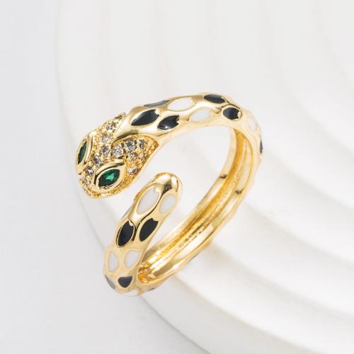 Cubic Zirconia Micro Pave Brass Ring Snake fashion jewelry & micro pave cubic zirconia & for woman & enamel Sold By PC