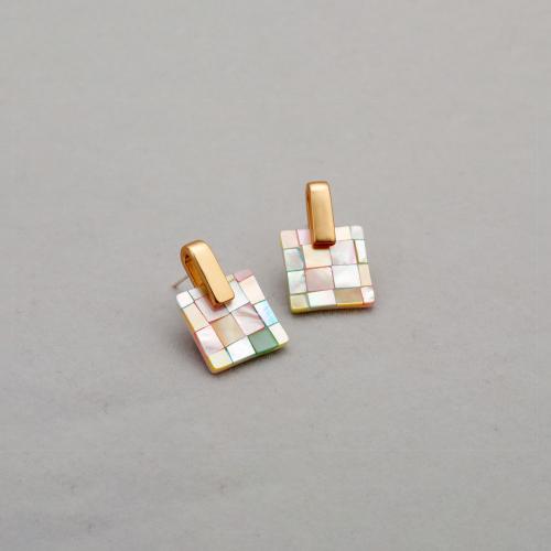 Brass Stud Earring, with Shell, fashion jewelry & for woman, 13x21mm, Sold By Pair