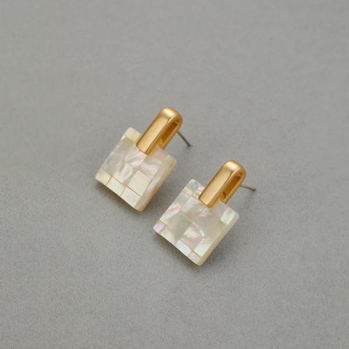 Brass Stud Earring with Shell fashion jewelry & for woman Sold By Pair