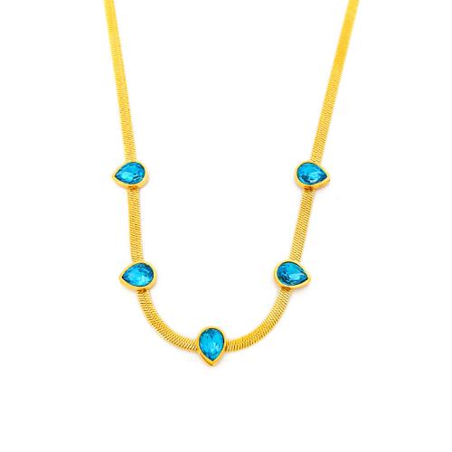 Collier d'acier titane, bijoux de mode & pavé de micro zircon & pour femme, plus de couleurs à choisir, Longueur:Environ 45 cm, Vendu par PC