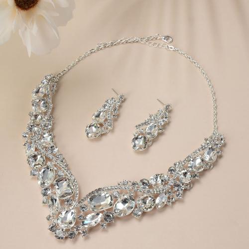 Tibetan Style Jewelry Sets, Stud Earring & necklace, fashion jewelry & for bridal & with rhinestone, Length:Approx 42 cm, Sold By Set