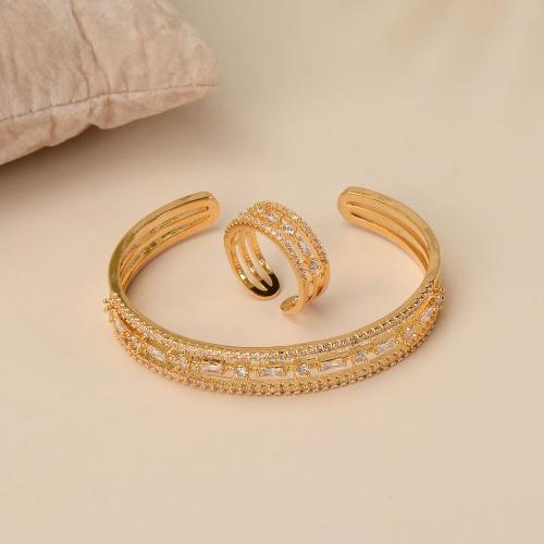 Cubic Zirconia Micro Pave Brass Jewelry Sets, bangle & finger ring, for bridal & micro pave cubic zirconia, Sold By Set