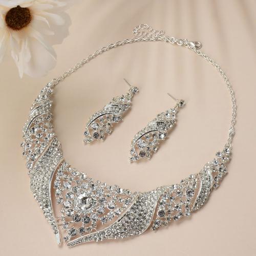 Zinc Alloy Jewelry Sets Stud Earring & necklace with 5cm extender chain fashion jewelry & for woman & with rhinestone Length Approx 42 cm Sold By Set