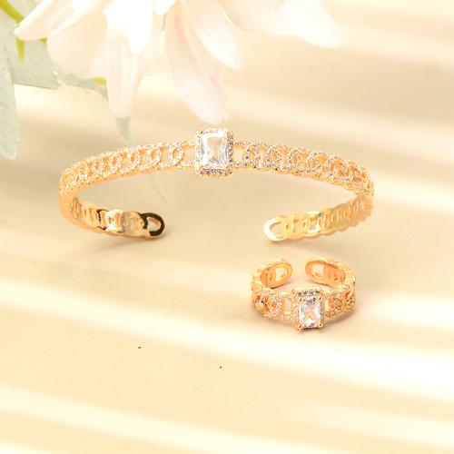 Cubic Zirconia Micro Pave Brass Jewelry Sets, bangle & finger ring, for bridal & micro pave cubic zirconia, Sold By Set