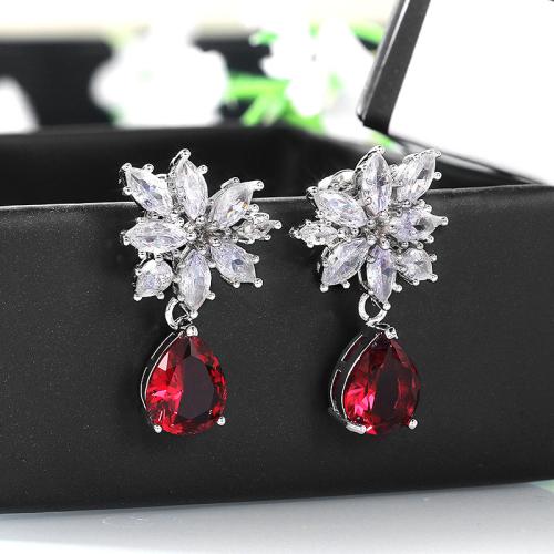 Boucles d'oreilles en laiton zircon cubique pavent, bijoux de mode & pavé de micro zircon & pour femme, 27mm, Vendu par paire