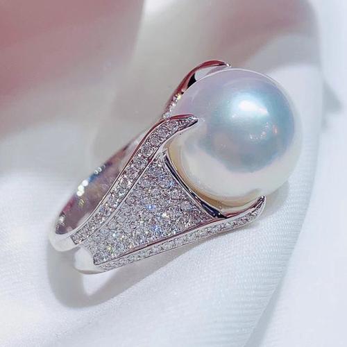 Cubic Zirconia Micro Pave Brass Ring with Plastic Pearl & micro pave cubic zirconia & for woman Sold By PC