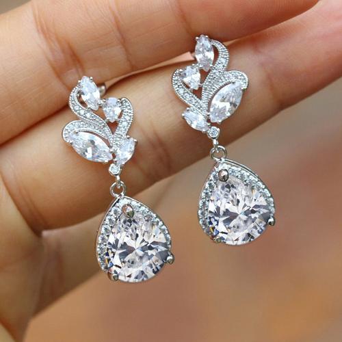 Cubic Zirconia Micro Pave Brass Earring, fashion jewelry & micro pave cubic zirconia & for woman, more colors for choice, 29mm, Sold By Pair