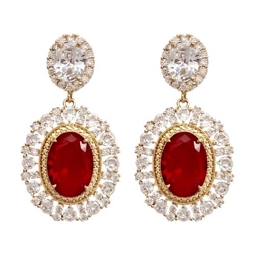 Boucles d'oreilles en laiton zircon cubique pavent, bijoux de mode & pavé de micro zircon & pour femme, 32mm, Vendu par paire