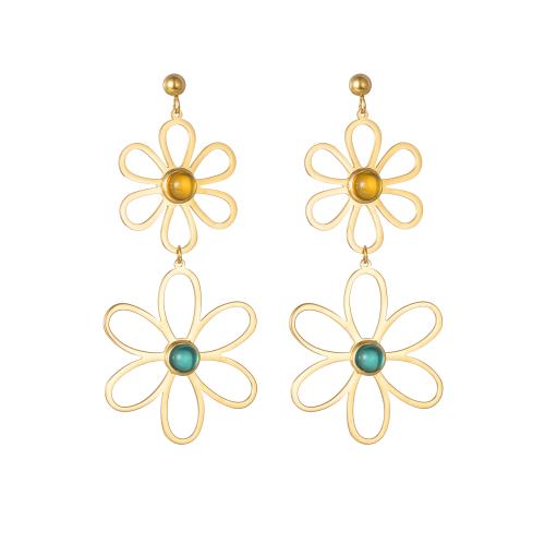 Stainless Steel Drop Earring, 304 Stainless Steel, Flower, fashion jewelry & for woman, golden, 80x35mm, Sold By Pair