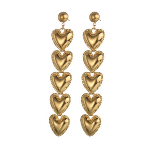 Boucle d'oreille goutte inox, Acier inoxydable 304, coeur, bijoux de mode & pour femme, doré, 90x16mm, Vendu par paire