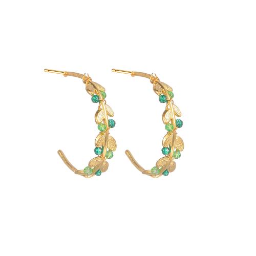 Boucle d'oreille de gaujon en acier inoxydable, Acier inoxydable 304, avec cristal, Plaqué or 18K, bijoux de mode & pour femme, doré, 27mm, Vendu par paire