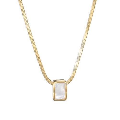 Stainless Steel Jewelry Necklace, 304 Stainless Steel, with Shell, with 5cm extender chain, 18K gold plated, fashion jewelry & for woman, golden, 12x18mm, Sold Per Approx 44 cm Strand