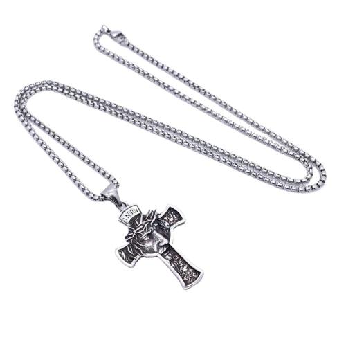 Stainless Steel Jewelry Necklace, 304 Stainless Steel, Cross, different length for choice & different styles for choice & for man, 47x32mm, Sold By PC