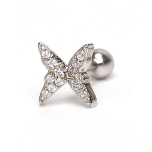 Stainless Steel Stud Earrings 304 Stainless Steel Bowknot Vacuum Ion Plating fashion jewelry & for woman & with rhinestone Sold By PC