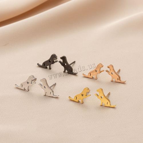 Stainless Steel Stud Earrings, 304 Stainless Steel, Dog, plated, for woman, more colors for choice, 6x12mm, Sold By Pair