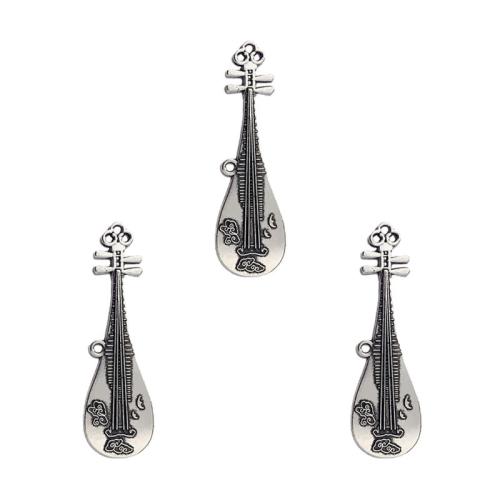 Musical Instrument Shaped Tibetan Style Pendants, antique silver color plated, DIY, nickel, lead & cadmium free, 41x12mm, 100PCs/Bag, Sold By Bag