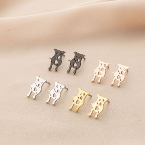 Stainless Steel Stud Earrings, 304 Stainless Steel, Dog, plated, cute & for woman, more colors for choice, nickel, lead & cadmium free, 7x12mm, Sold By Pair