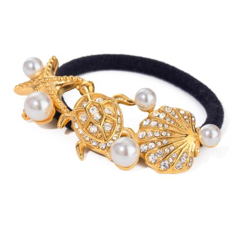 Ponytail Holder, 304 Stainless Steel, with Plastic Pearl, gold color plated, fashion jewelry & with rhinestone, golden, Sold By PC