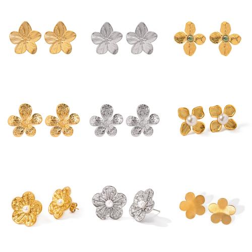 Stainless Steel Stud Earrings, 304 Stainless Steel, Flower, plated, fashion jewelry & different styles for choice & for woman, more colors for choice, Sold By Pair