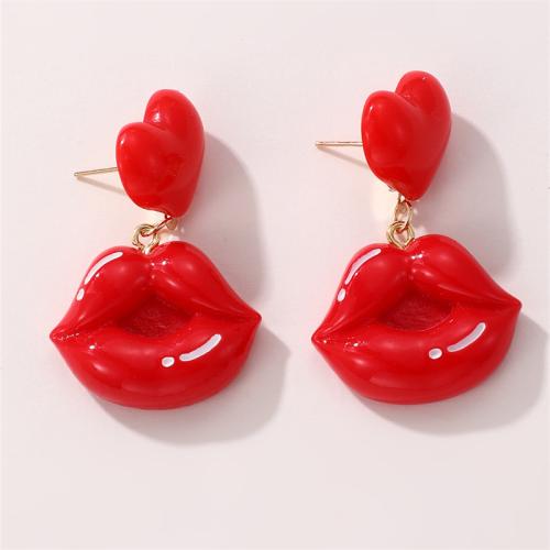 Pendientes de Perno de Aleación de Zinc, con Acrílico, Labios, chapado, Joyería & para mujer, Rojo, Vendido por Par