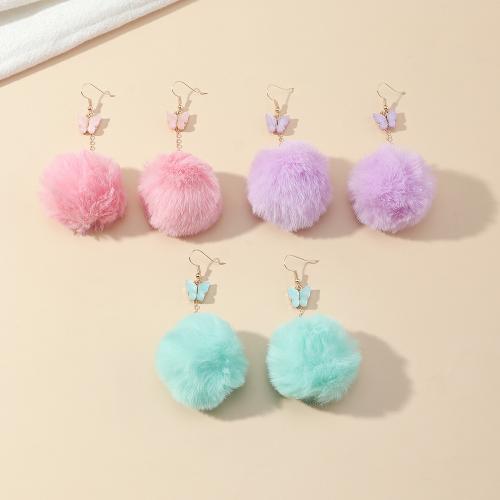 Boucles d'oreilles en alliage de zinc, avec Peluche, bijoux de mode & pour femme, plus de couleurs à choisir, Vendu par paire