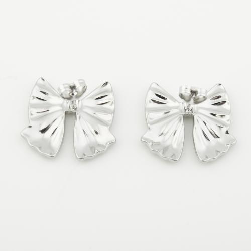 Stainless Steel Stud Earrings 304 Stainless Steel Bowknot polished for woman platinum color Sold By Pair