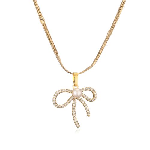 Cubic Zirconia Micro Pave Brass Jewelry Sets with Plastic Pearl Bowknot plated & micro pave cubic zirconia & for woman Sold By PC