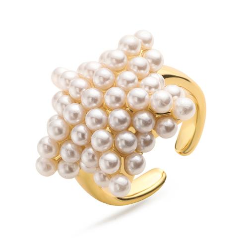 Brass Finger Ring with Plastic Pearl plated & for woman Sold By PC
