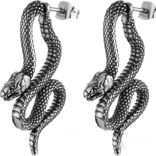 Stainless Steel Stud Earrings, 316 Stainless Steel, Snake, plated, Unisex & micro pave cubic zirconia, original color, Sold By PC