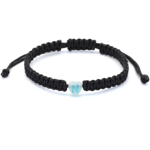 Fashion Create Wax Cord Bracelets, Acrylic, with Wax Cord, letters are from A to Z & Unisex & different designs for choice & luminated, black, Length:Approx 16-30 cm, Sold By PC