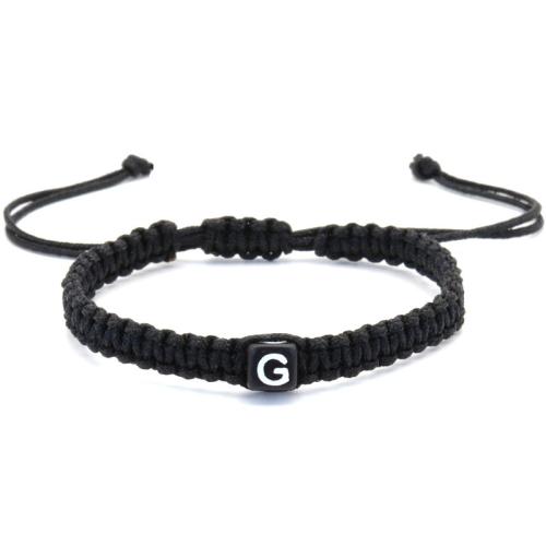 Fashion Create Wax Cord Bracelets, Acrylic, with Wax Cord, letters are from A to Z & Unisex & different designs for choice, black, Length:Approx 16 cm, Sold By PC