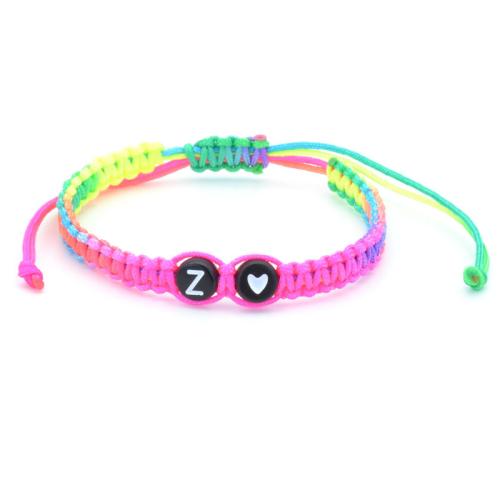 Fashion Create Wax Cord Bracelets, Acrylic, with Wax Cord, letters are from A to Z & Unisex & different designs for choice, multi-colored, Length:Approx 16-32 cm, Sold By PC