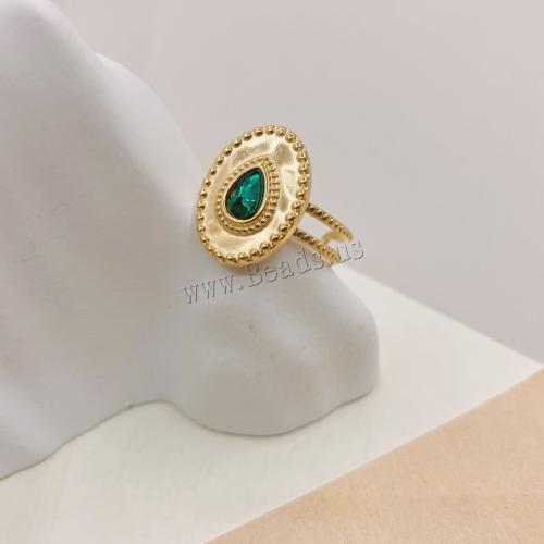 Rhinestone Stainless Steel Finger Ring, 304 Stainless Steel, Round, gold color plated, Unisex & with rhinestone, inner diameter:17~20mm, Sold By PC