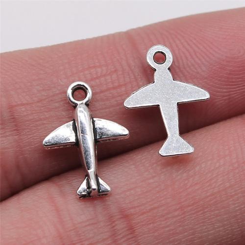 Véhicule en forme de pendentifs en alliage de Zinc, avion, Plaqué de couleur d'argent, DIY, 11x15mm, Vendu par PC