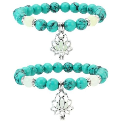 Gemstone Bracelet with Zinc Alloy Lotus Unisex & luminated Length Approx 7.27 Inch Sold By PC