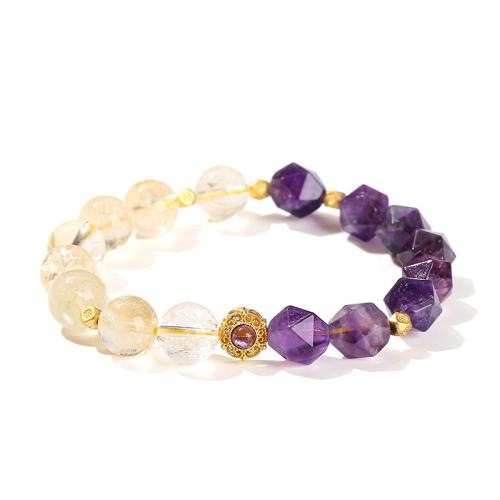 Citrine Bracelet, with Amethyst & Brass & Tibetan Style, Geometrical Pattern, handmade, fashion jewelry & for woman, beads length 10mm, Length:Approx 6-8 Inch, Sold By PC