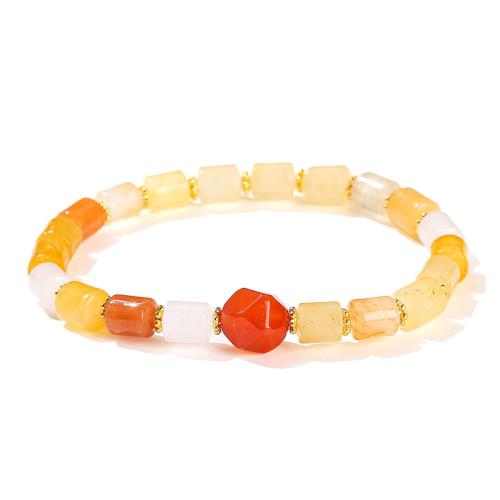 Jade amarillo Pulsera, con Ágata roja & aleación de zinc, Patrón Geométrico, hecho a mano, Joyería & para mujer, beads size 6x6mm, 10mm, longitud:aproximado 6-8 Inch, Vendido por UD