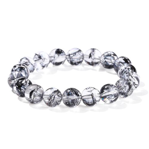 Cristal naturel bracelet, Rond, fait à la main, normes différentes pour le choix & pour femme & craquelure, noire, Longueur:Environ 6-8 pouce, Vendu par PC