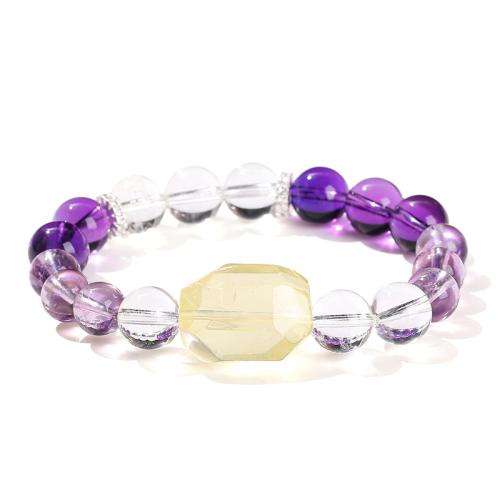 cuarzo claro Pulsera, con amatista & abalorio de citrino, Patrón Geométrico, hecho a mano, Joyería & para mujer, beads length 8mm, 10mm, longitud:aproximado 6-8 Inch, Vendido por UD