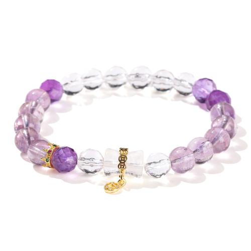 Amethyst Bracelet, with Clear Quartz & Brass, Bamboo, handmade, fashion jewelry & for woman, beads length 8mm, Length:Approx 6-8 Inch, Sold By PC