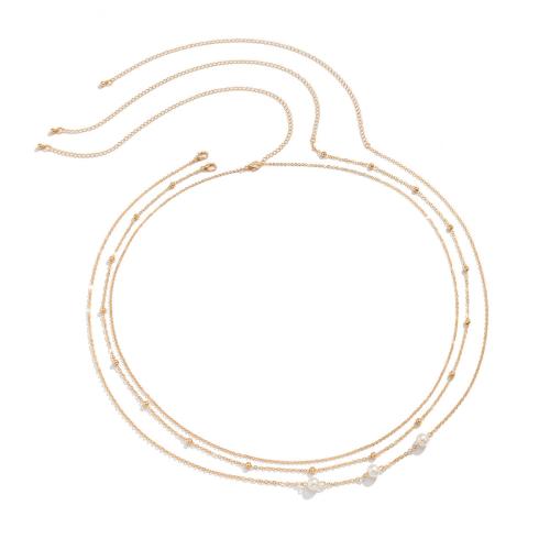 Body Chain Sieraden, Zinc Alloy, met Plastic Pearl, drie lagen & voor vrouw, gouden, Lengte Ca 80-100 cm, Verkocht door PC