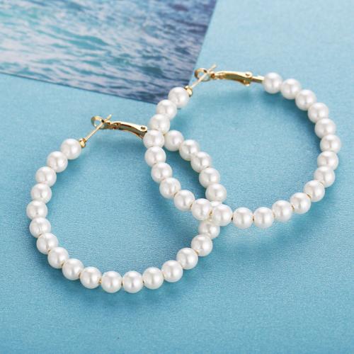 Zinc Alloy Oorbellen, met Plastic Pearl, mode sieraden & voor vrouw, wit, 55mm, Verkocht door pair