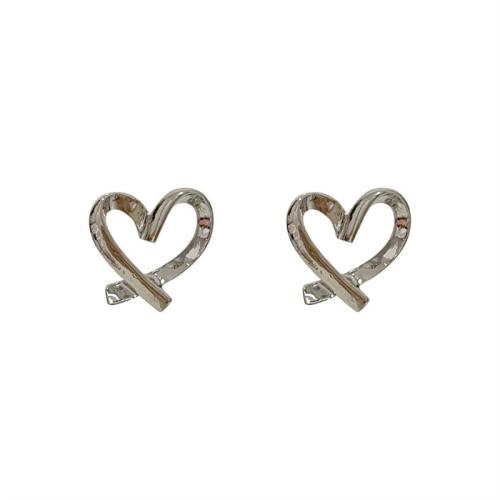 Tibetan Style Stud Earring, Heart, fashion jewelry & for woman & hollow, silver color, 13x13mm, Sold By Pair